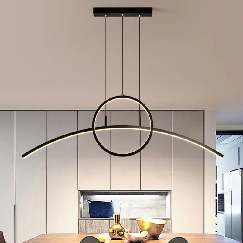 DecorBites™ Modern LED Pendant Light Fixture: Circle and Linear Design with Metal Hanging