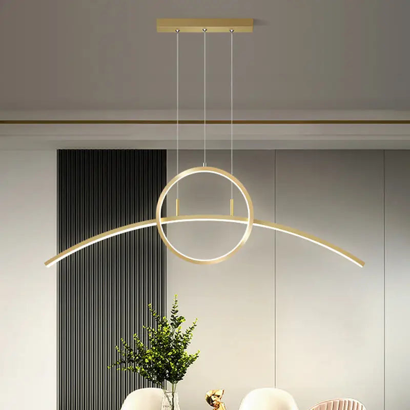 DecorBites™ Modern LED Pendant Light Fixture: Circle and Linear Design with Metal Hanging