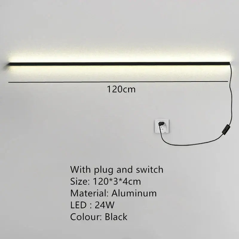 Modern black linear led wall lights dimming – bedroom sconce