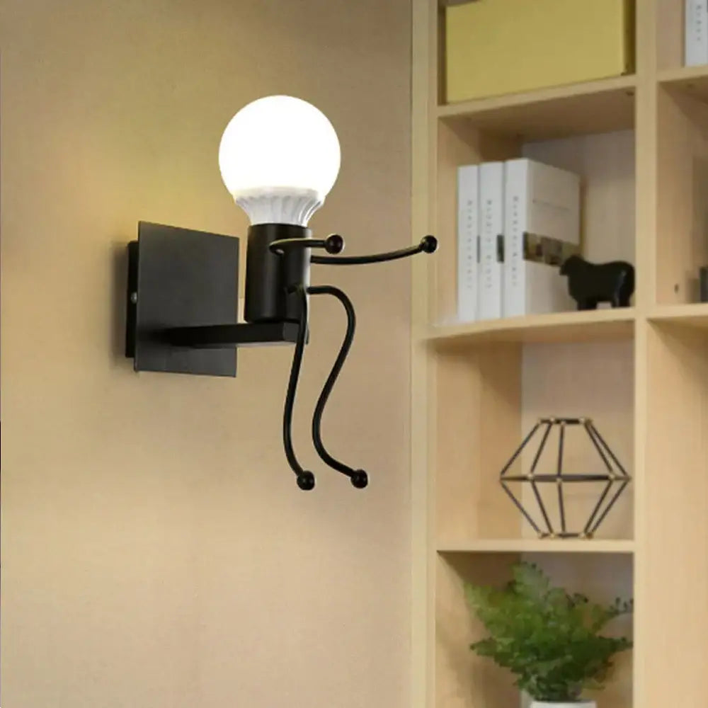 Modern black little man led wall light bedroom figurine sconce