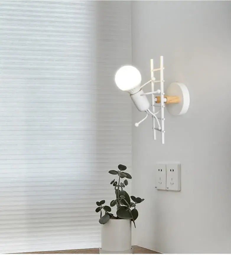Modern black little man led wall light bedroom figurine sconce