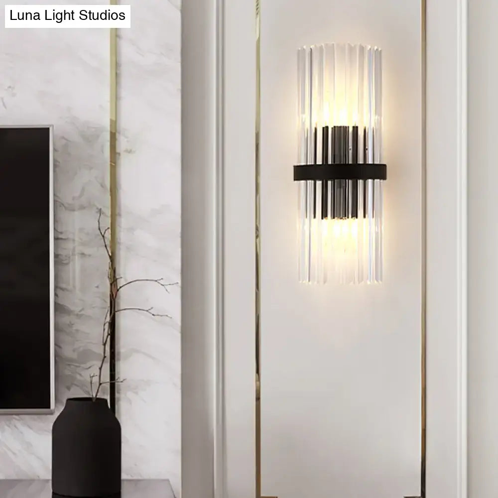 Modern black metal and crystal pipe wall sconce for dining room e12 e14