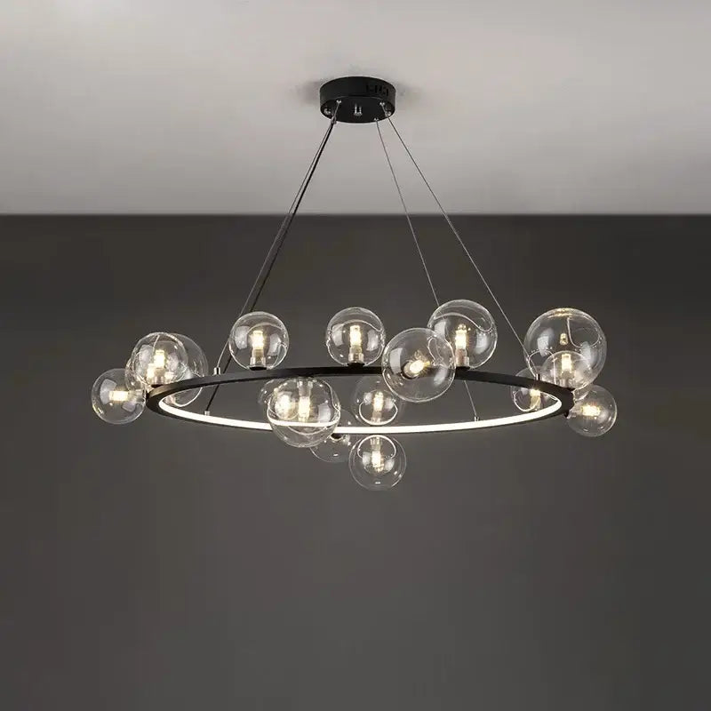 Modern black metal clear glass led chandelier dining room light