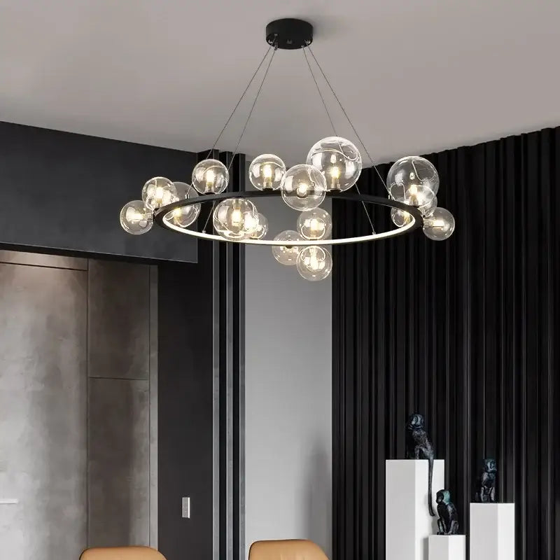 Modern black metal clear glass led chandelier dining room light
