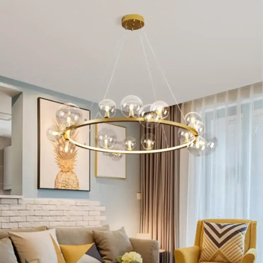 Modern black metal clear glass led chandelier dining room light