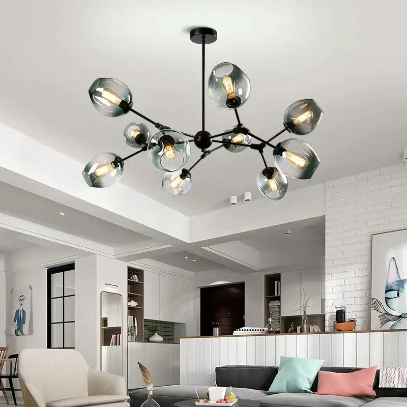 Modern black metal decorbites glass chandelier for dining room