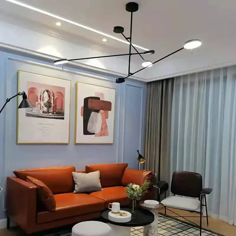 Modern black metal led chandelier living room spherical light