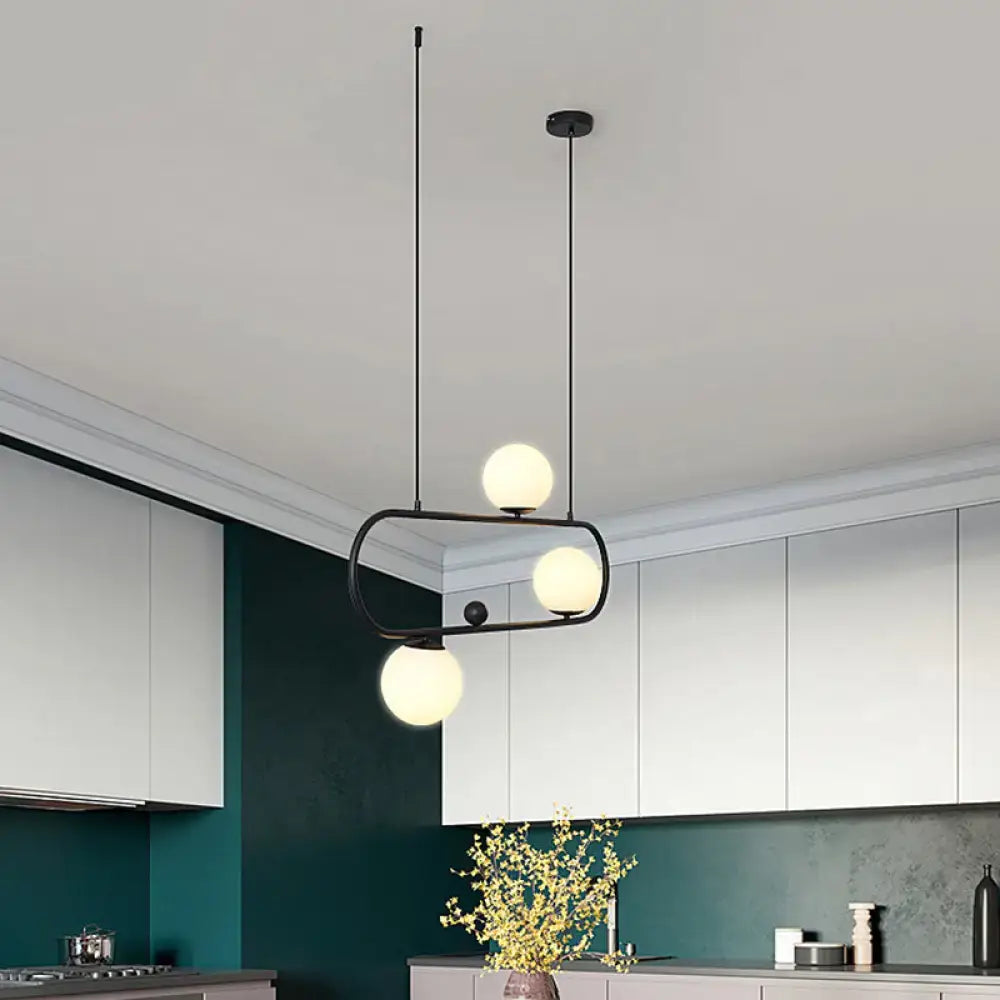 Modern black metal oblong island light – kitchen glass fixture