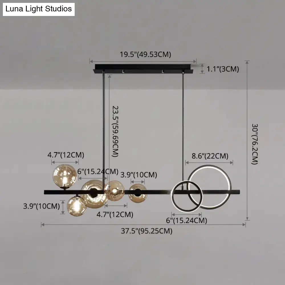Modern black metal pendant light fixture dining room glass spheres