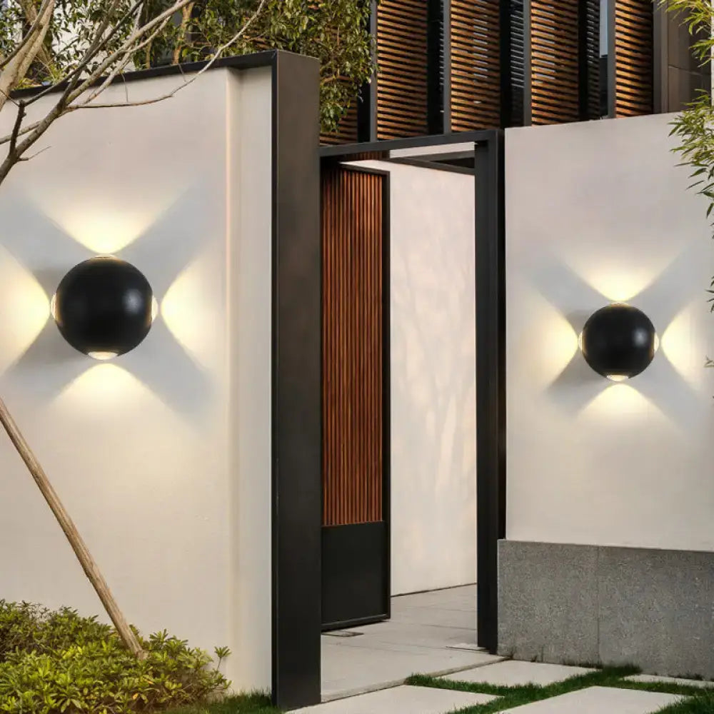 Modern black metal wall light outdoor spherical sconce