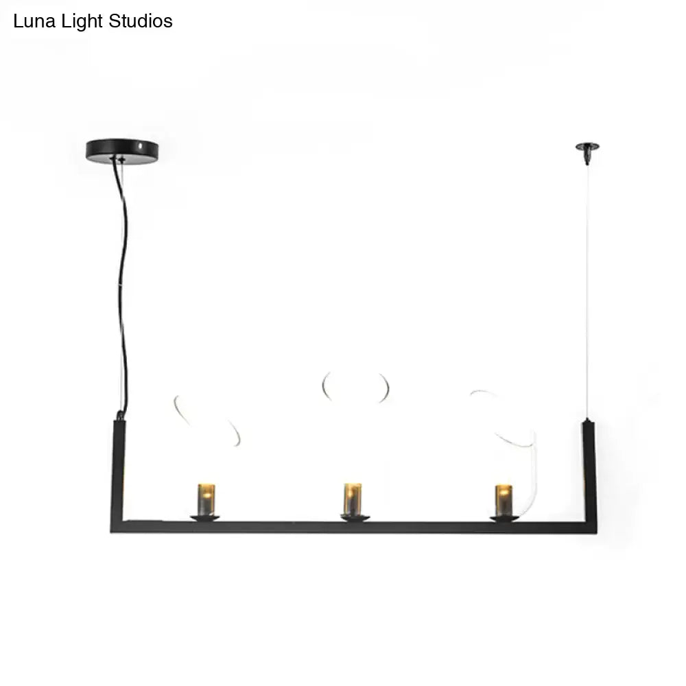 DecorBites™ Modern Black Metallic Linear Chandelier with Oblique Clear Shade, LED Pendant Light - Warm/White Illumination