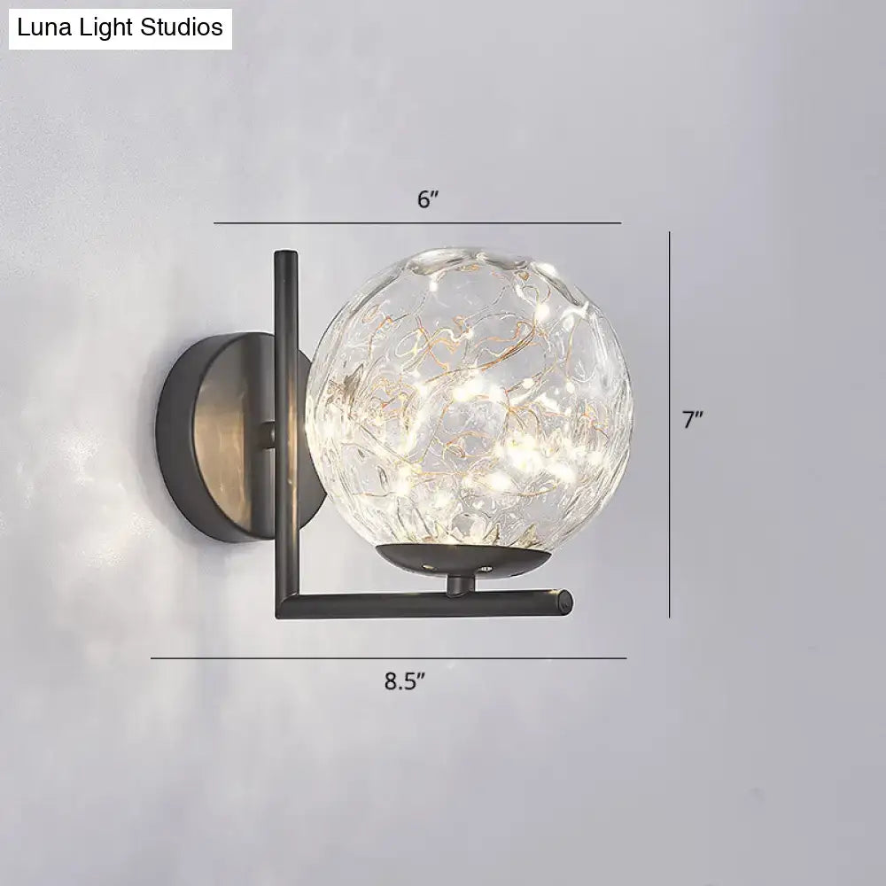 Modern black mini globe wall sconce bedroom fairy light fixture