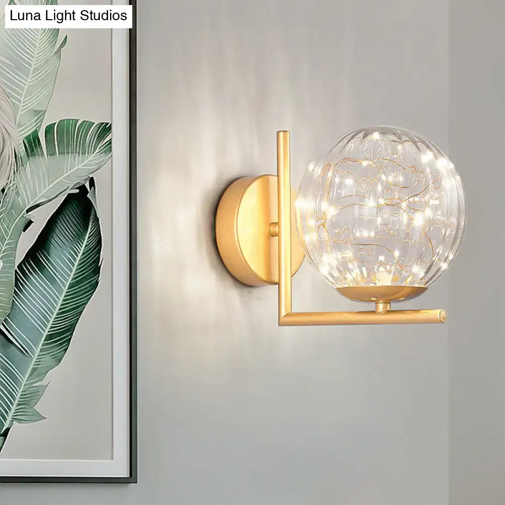 Modern black mini globe wall sconce bedroom fairy light fixture