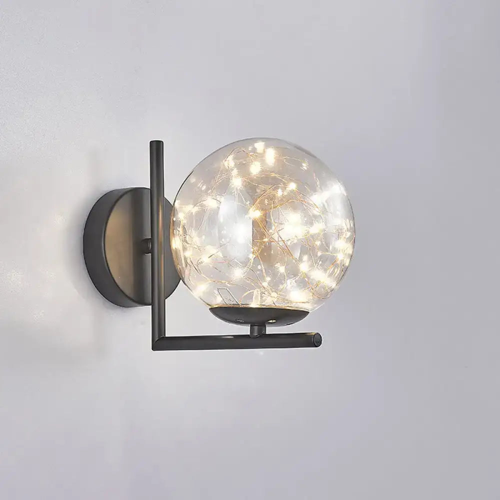 Modern black mini globe wall sconce bedroom fairy light fixture
