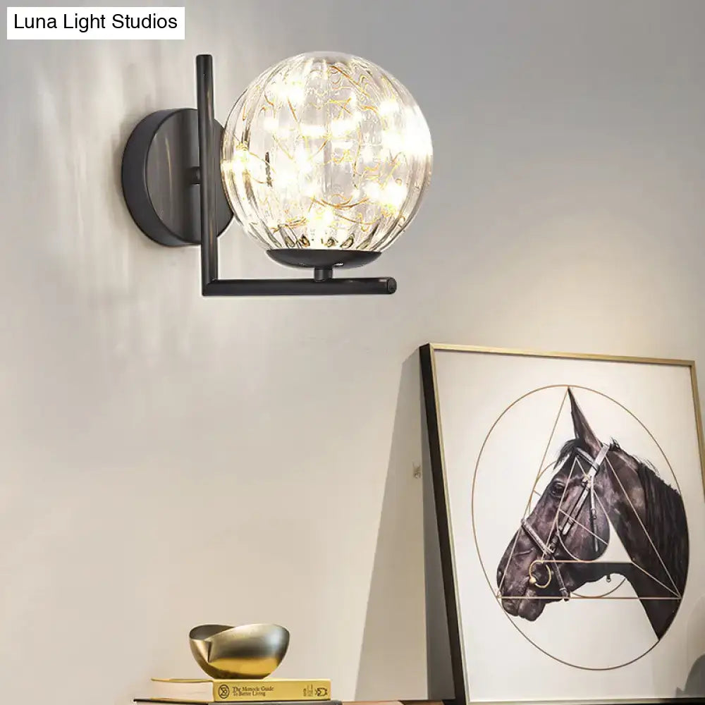 Modern black mini globe wall sconce bedroom fairy light fixture