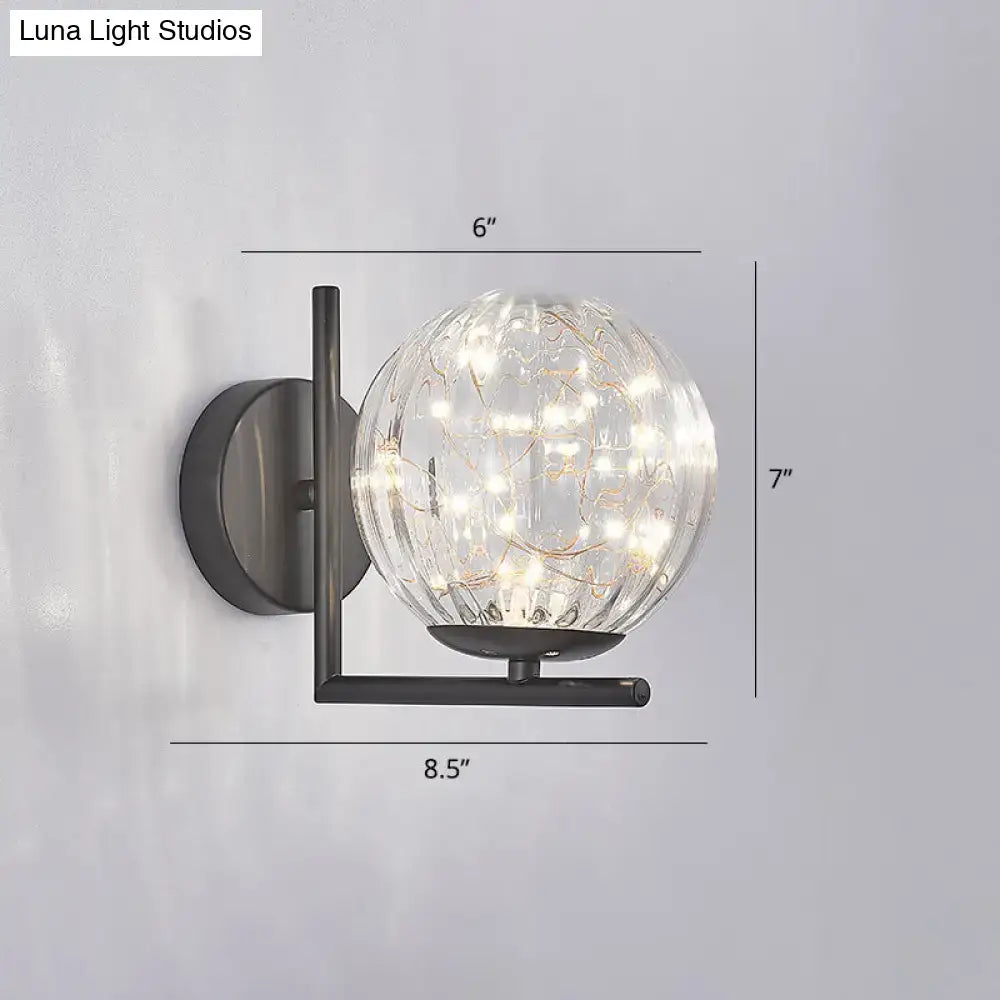 Modern black mini globe wall sconce bedroom fairy light fixture
