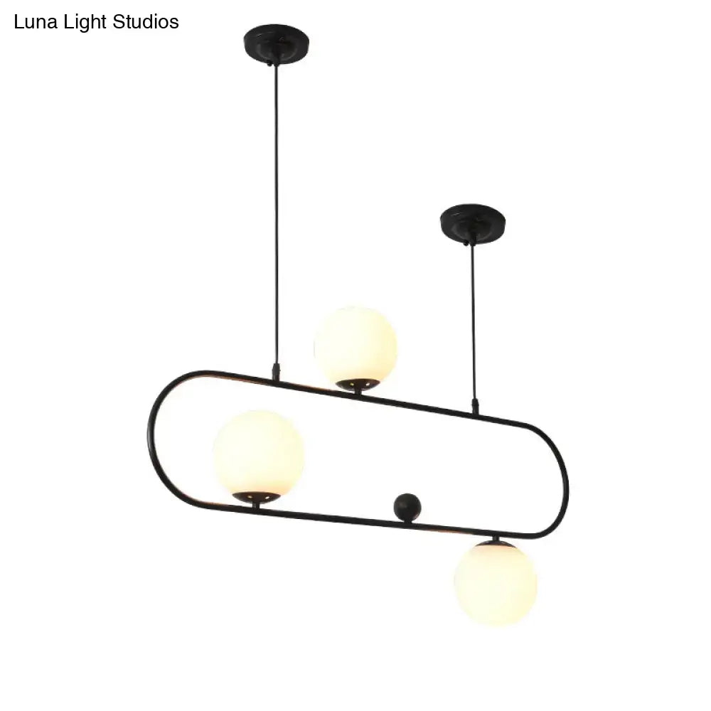 Modern black minimalist ellipse ceiling light with white globes living room