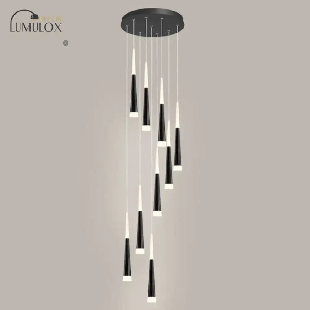 Modern black minimalist metallic multi ceiling light staircase pendant
