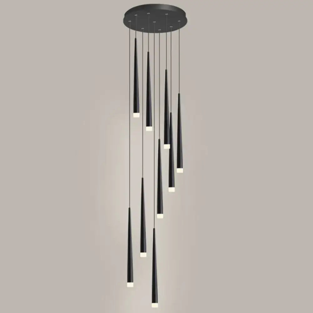 Modern black minimalist metallic multi ceiling light staircase pendant