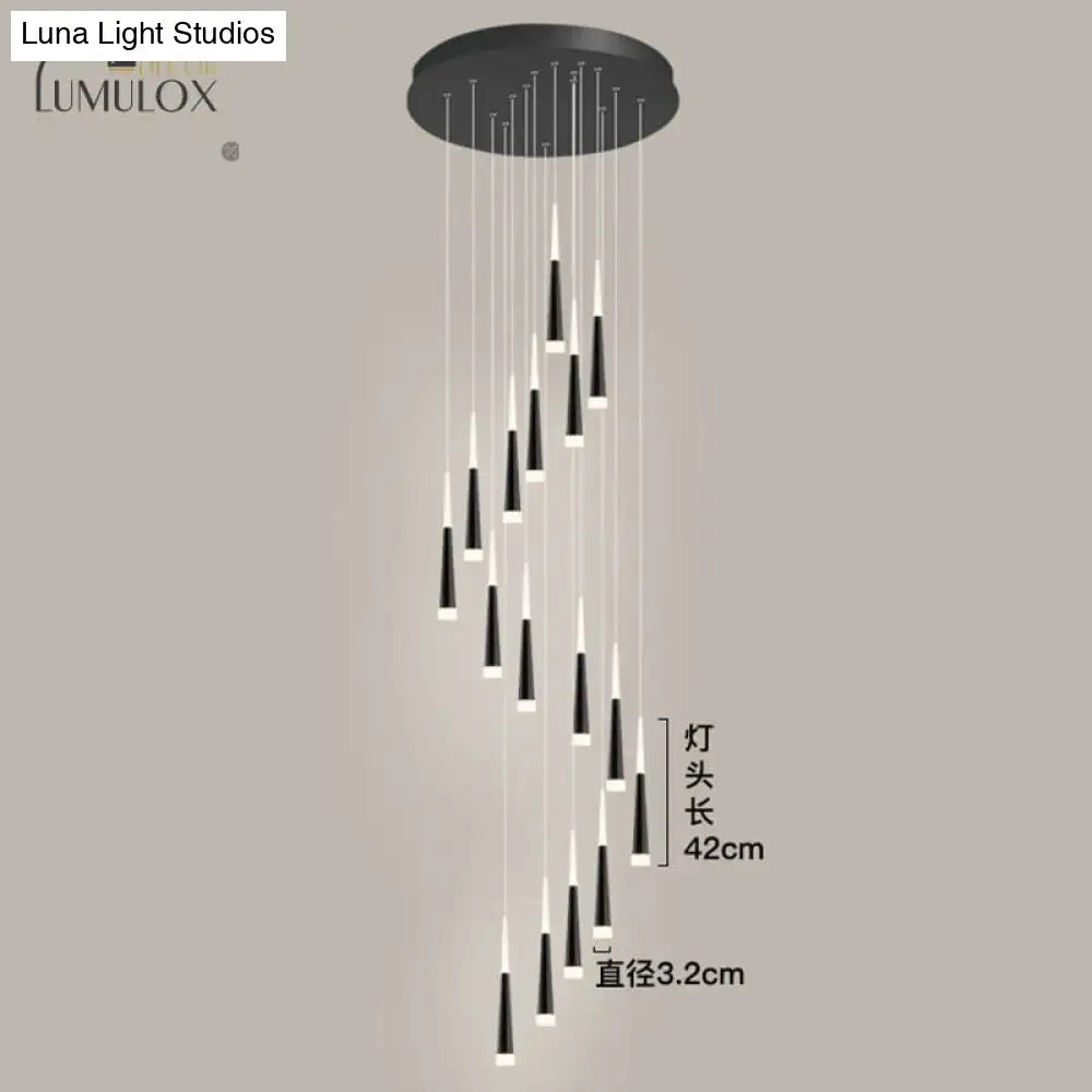 Modern black minimalist metallic multi ceiling light staircase pendant