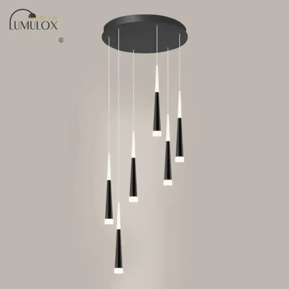 Modern black minimalist metallic multi ceiling light staircase pendant