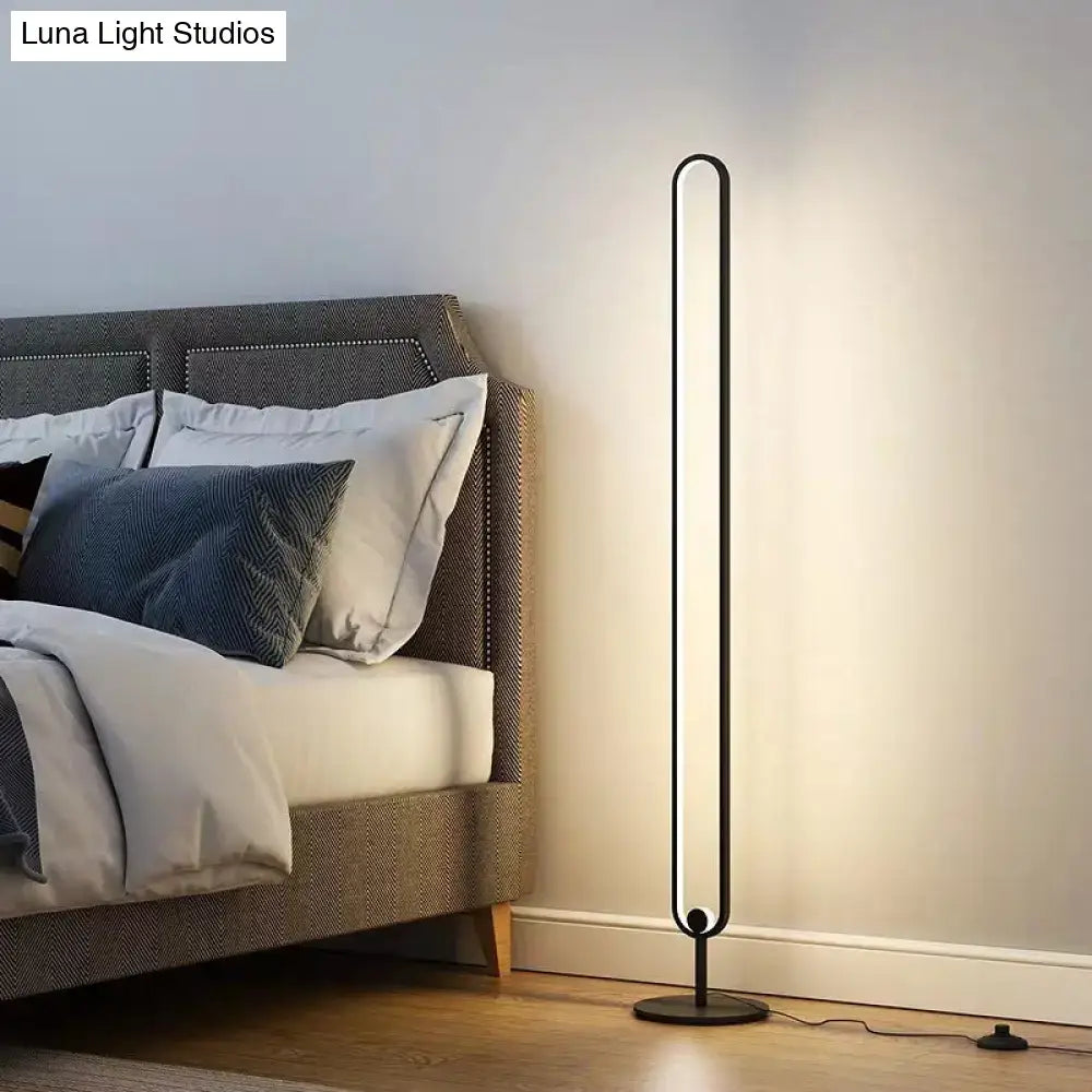 DecorBites™ Modern Oval Frame LED Bedside Floor Lamp in Black - Simplicity, Acrylic, with Adjustable Light: Warm, White, Natural