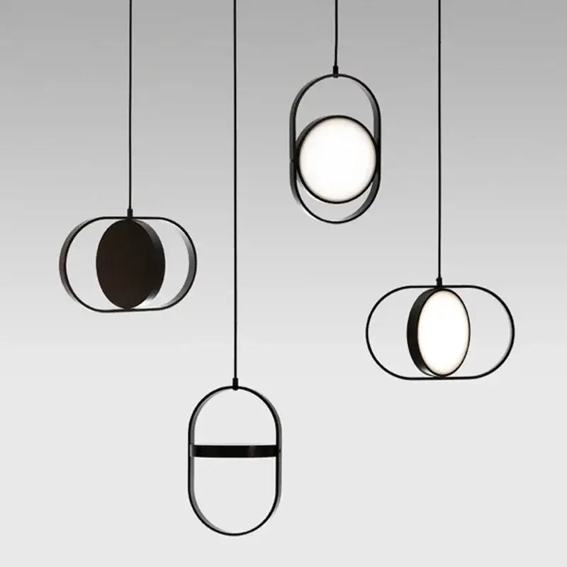 Modern black oval adjustable angle pendant light for dining room