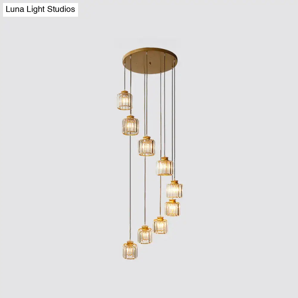 DecorBites™ Modern Prismatic Crystal Cylindrical Pendant Ceiling Light for Stairway