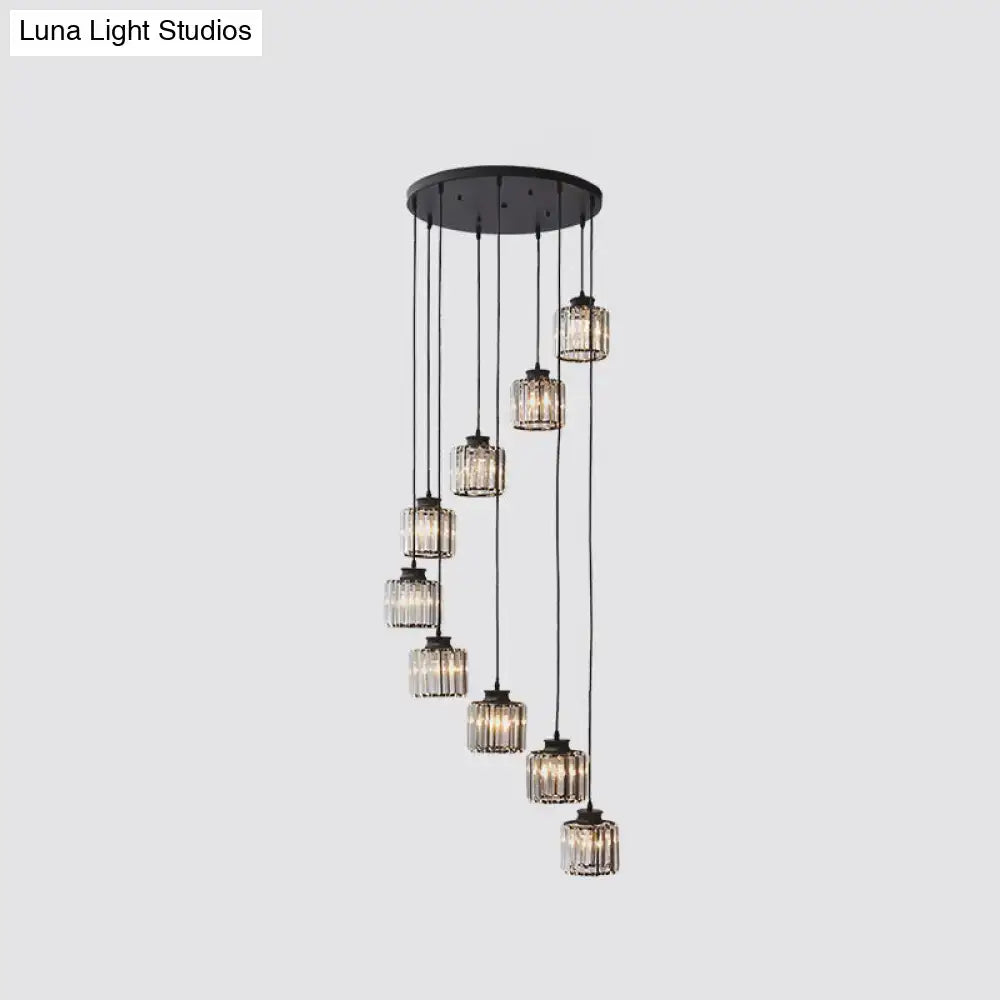 DecorBites™ Modern Prismatic Crystal Cylindrical Pendant Ceiling Light for Stairway