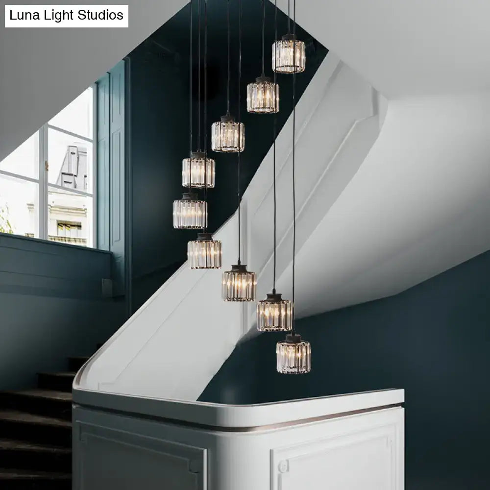 DecorBites™ Modern Prismatic Crystal Cylindrical Pendant Ceiling Light for Stairway