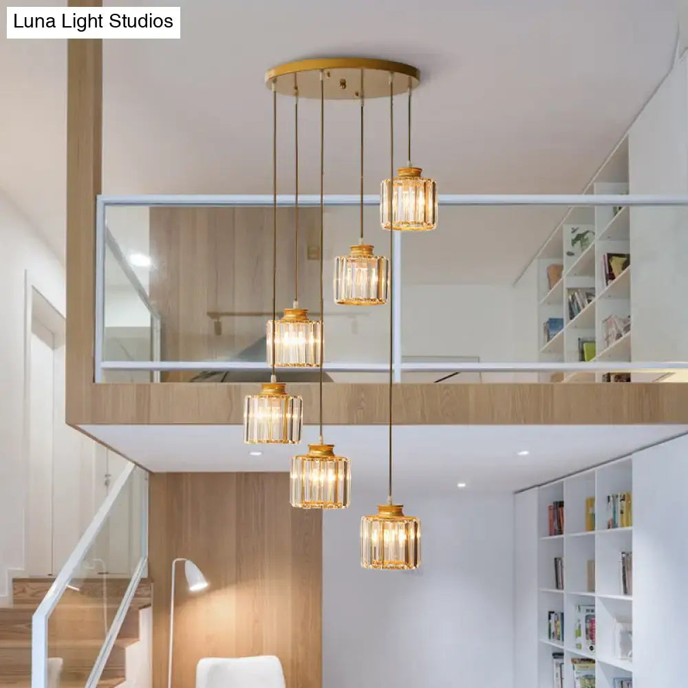 DecorBites™ Modern Prismatic Crystal Cylindrical Pendant Ceiling Light for Stairway