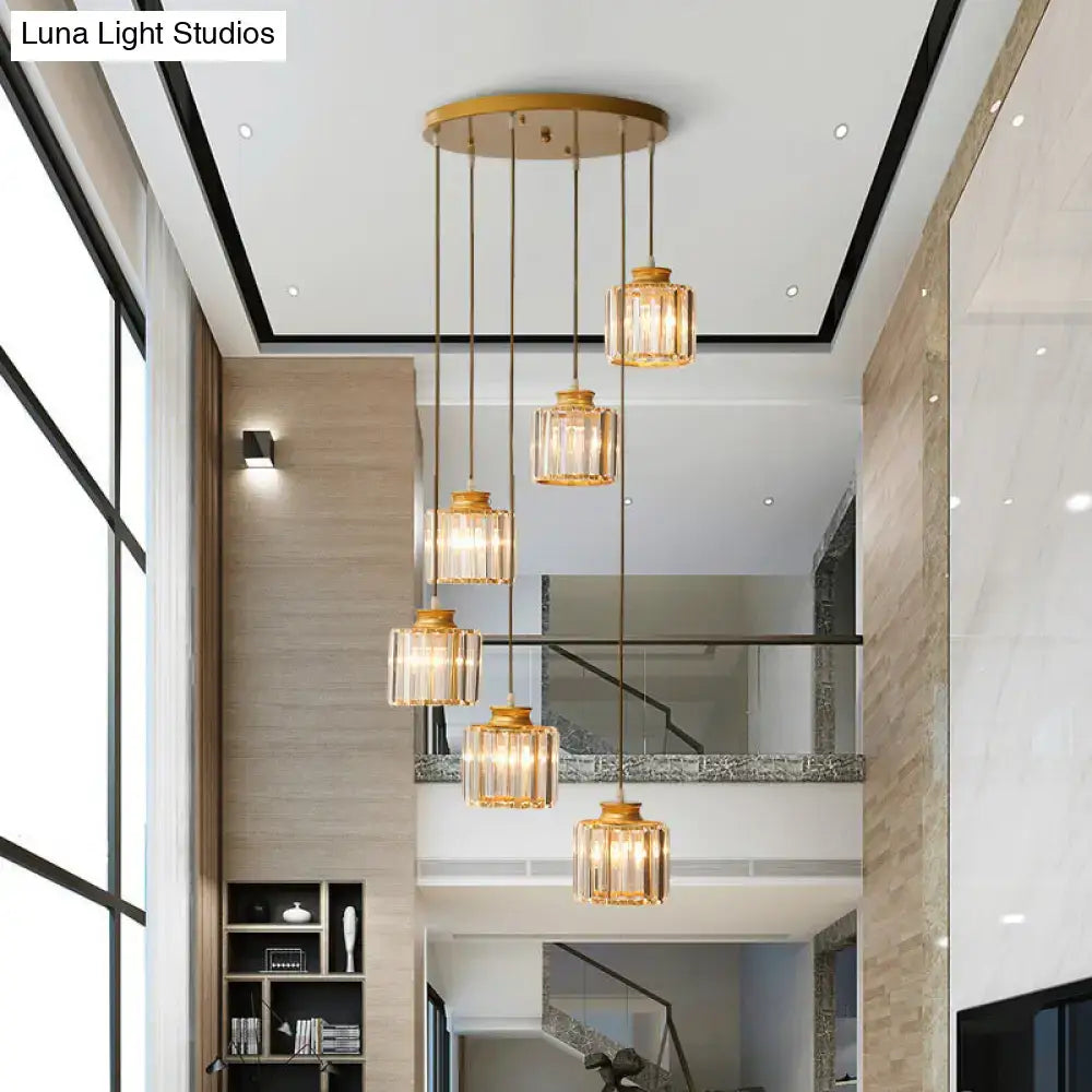 DecorBites™ Modern Prismatic Crystal Cylindrical Pendant Ceiling Light for Stairway