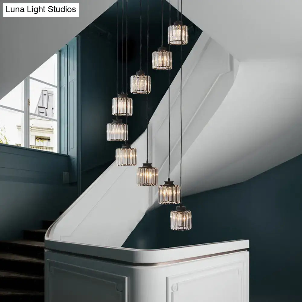 DecorBites™ Modern Prismatic Crystal Cylindrical Pendant Ceiling Light for Stairway