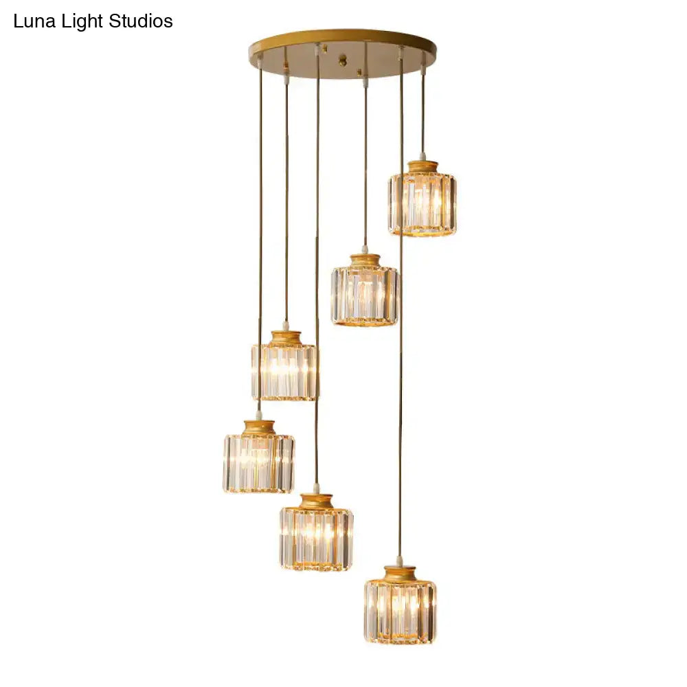 DecorBites™ Modern Prismatic Crystal Cylindrical Pendant Ceiling Light for Stairway