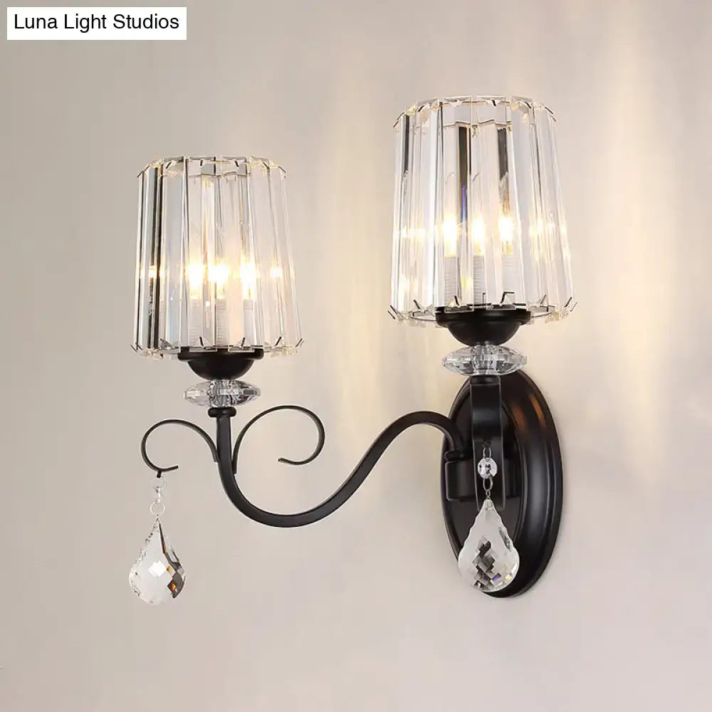 DecorBites™ Clear Prismatic Crystal Sconce - Modern Black Cylinder Wall Mount Lamp for Living Room