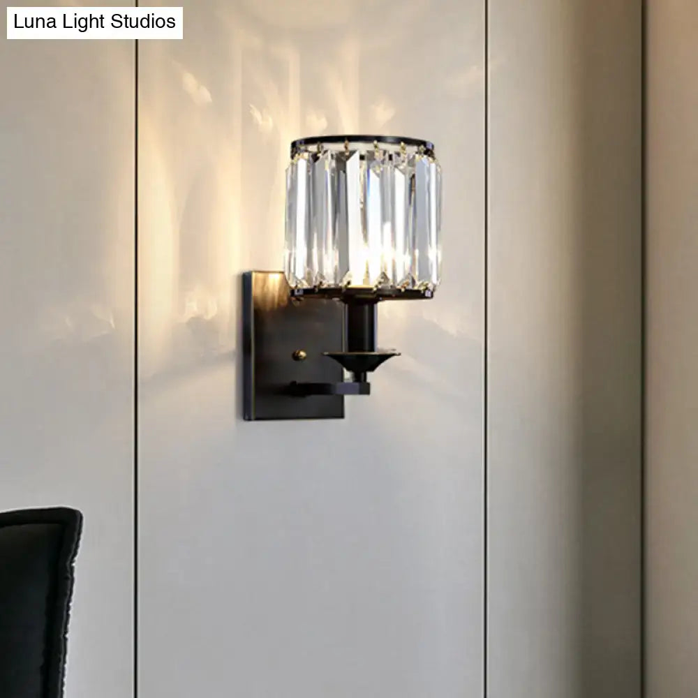 Modern black prismatic crystal wall sconce bedroom e12 light type