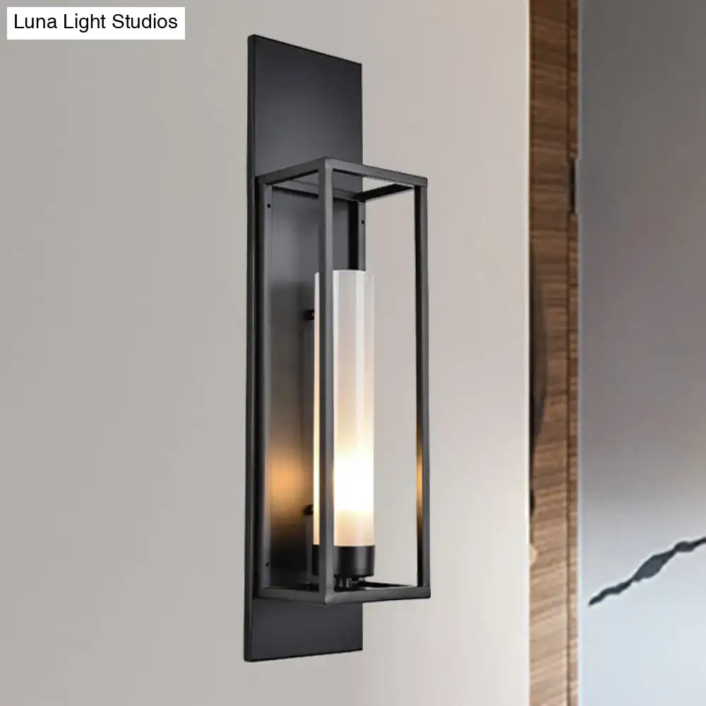 Modern black rectangular wall lamp with glass shade for living room