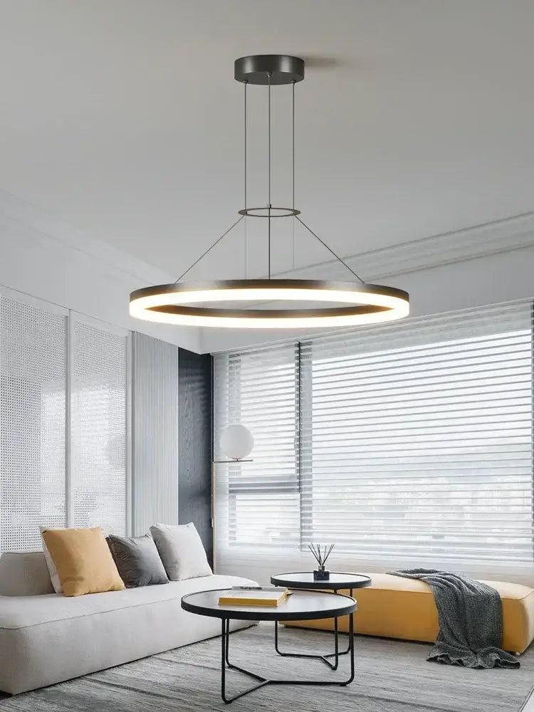 DecorBites™ Black Ring LED Pendant Chandelier for Living Room, Bedroom, Kitchen - Modern Minimalist Lighting
