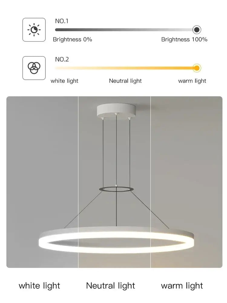 DecorBites™ Black Ring LED Pendant Chandelier for Living Room, Bedroom, Kitchen - Modern Minimalist Lighting