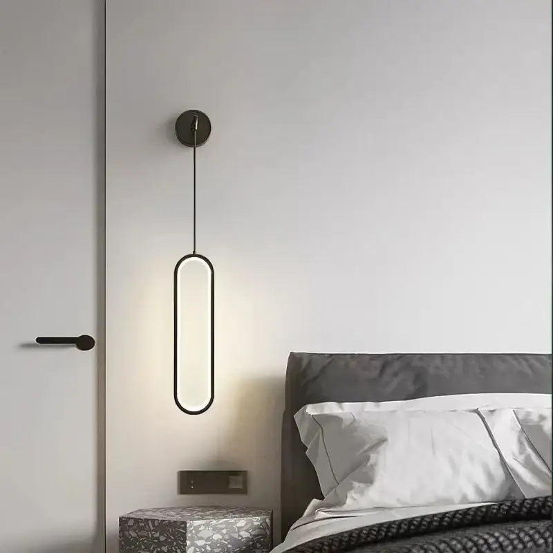 Modern black ring led wall lamp bedroom oval sconce light