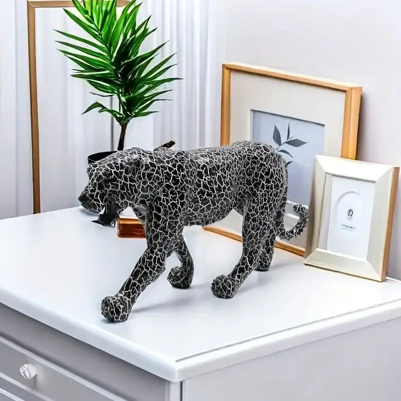 Modern black & silver mosaic leopard panther – living room sculpture