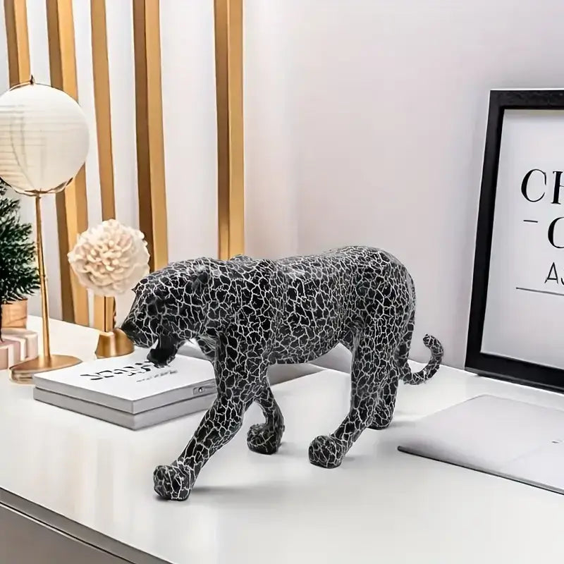 Modern black & silver mosaic leopard panther – living room sculpture