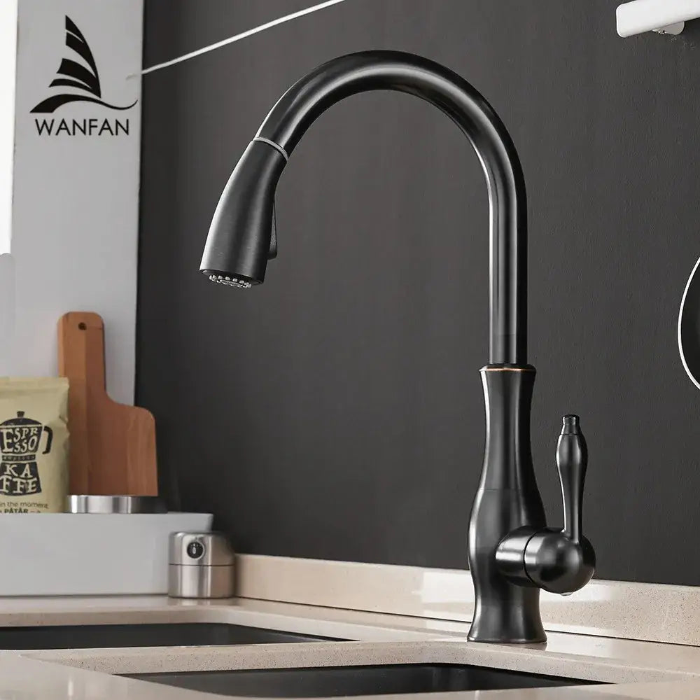 DecorBites™ Black Single Handle Pull Out Kitchen Faucet - Swivel 360° Water Mixer Tap