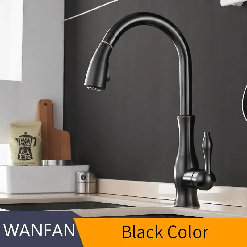 DecorBites™ Black Single Handle Pull Out Kitchen Faucet - Swivel 360° Water Mixer Tap
