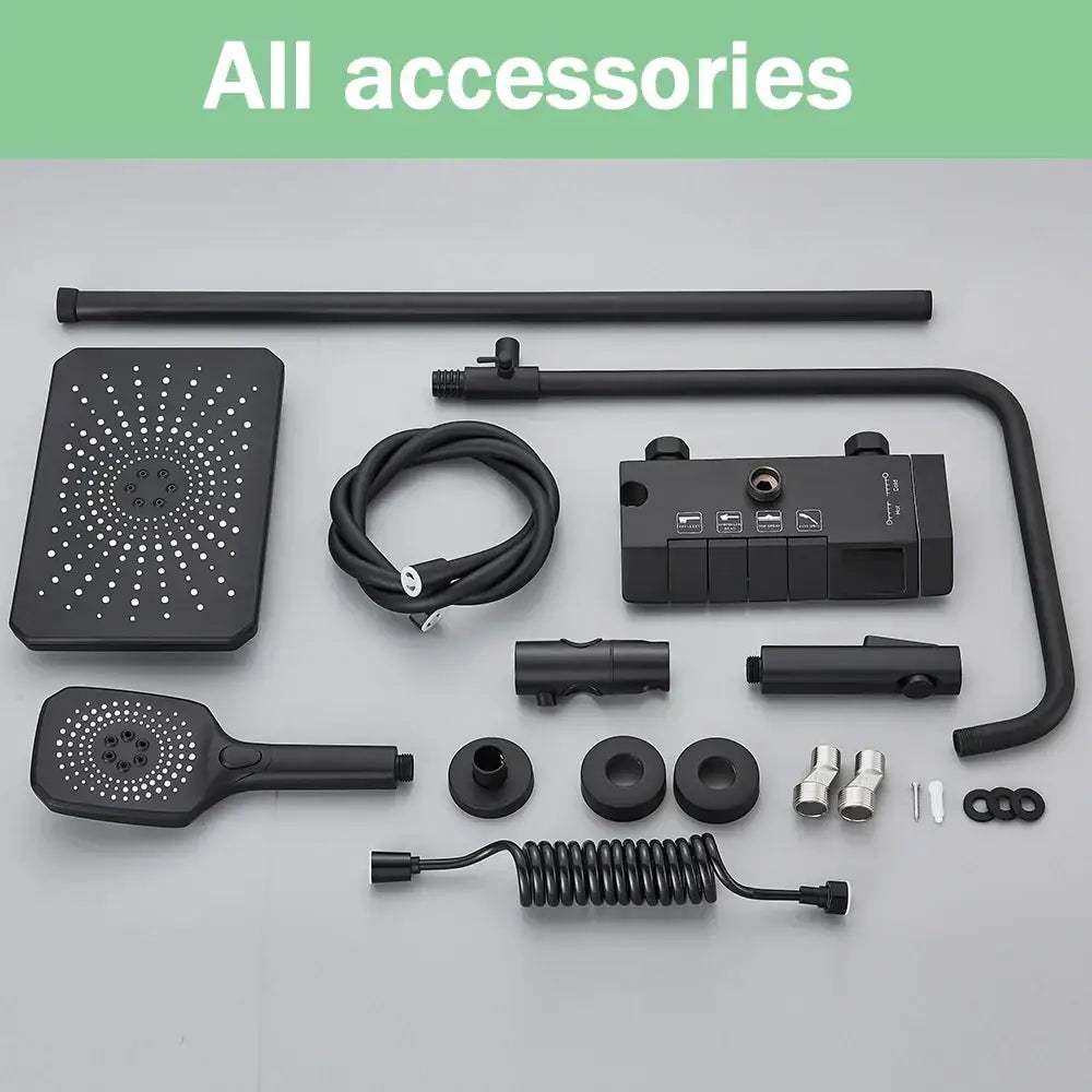 DecorBites™ Black Smart Digital Rainfall Shower System with Grey Mixer Tap