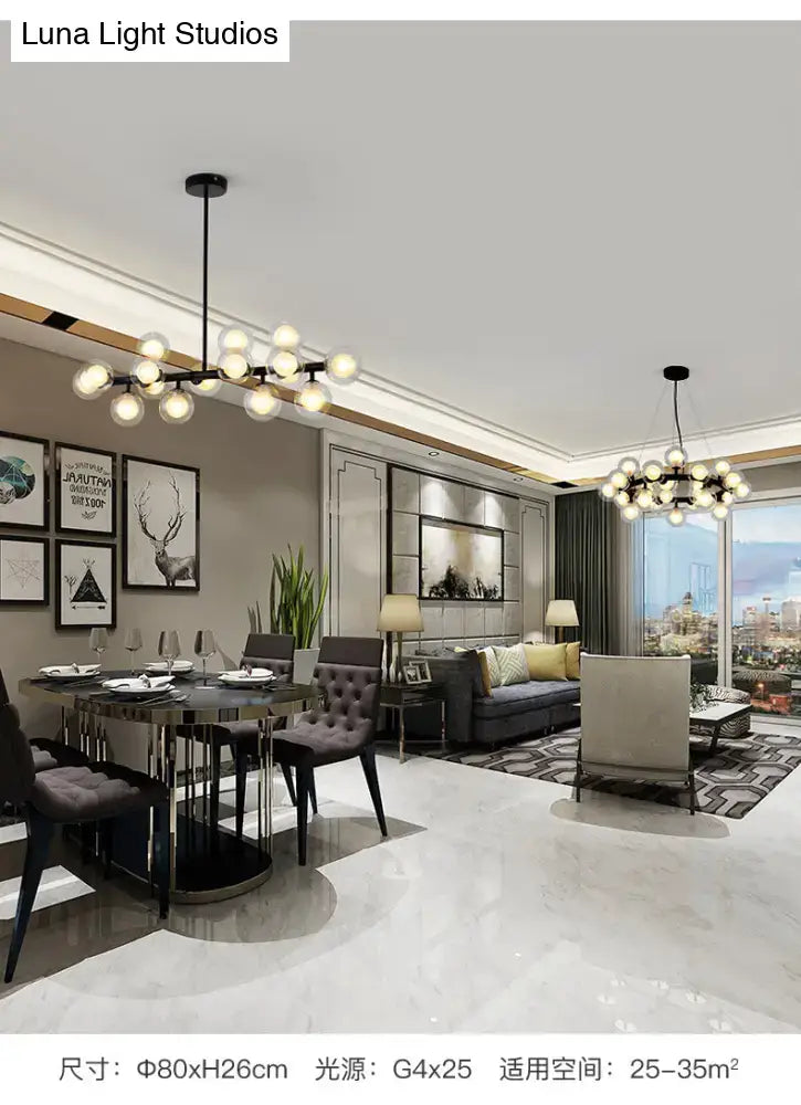 Modern black spherical glass ceiling light dining room chandelier