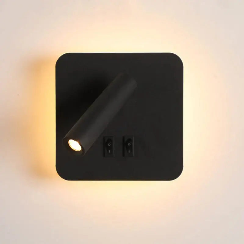 Modern black square led wall lamp bedroom reading light