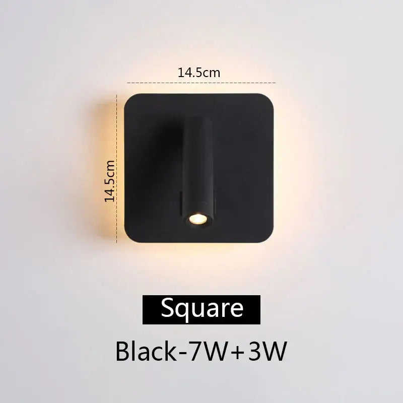 Modern black square led wall lamp bedroom reading light