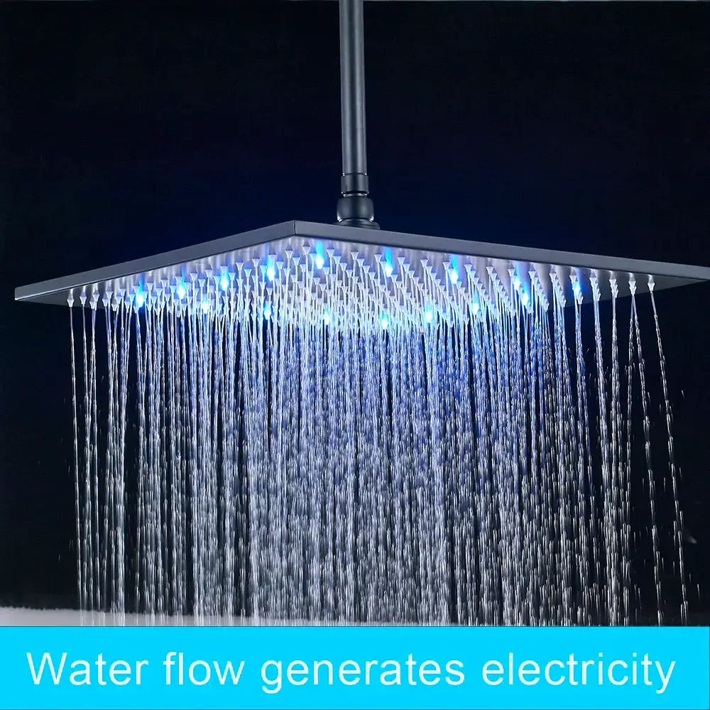 Modern black square shower faucet set bathroom led rainfall head