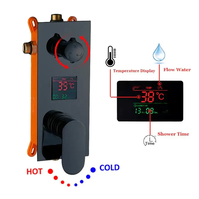 Modern black square shower faucet set bathroom led rainfall head